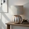 Hello Honey Mango Wood Table Lamp with Inlaid Resin Stripes and Cotton Shade, Natural Finish